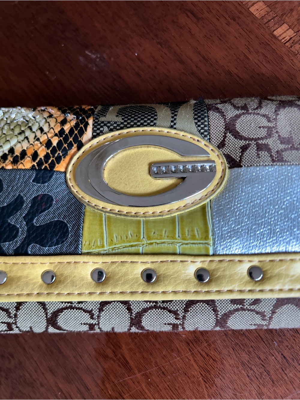 Yellow Multi-Panel Clutch with G Logo Detail